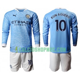 Manchester City Sergio Aguero 10 Bambino Maglia Prima 2020/2021 Manica Lunga (+ Pantaloncini)